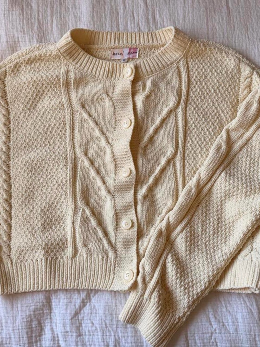 Butter yellow Cable Knit Button-Up Sweater